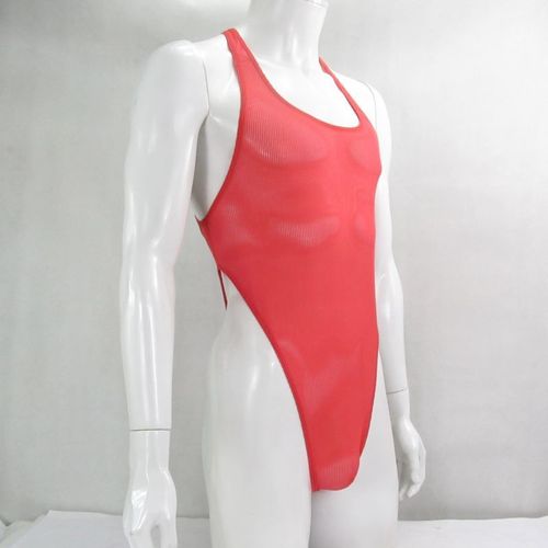 Justaucorps Pour Homme, Justaucorps En Spandex, Coupe Haute, Semi-Transparent, Extensible