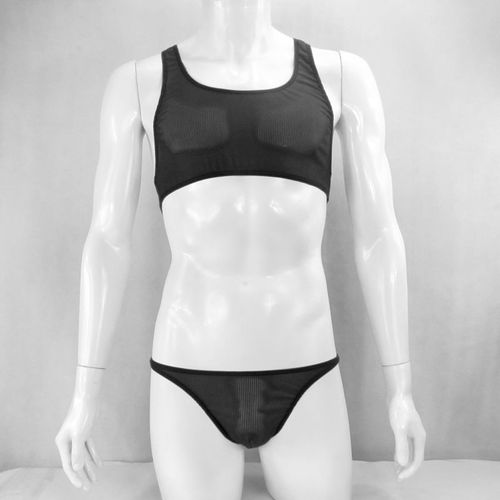 Harnais De Débardeur Court Pour Hommes, G435q, Maillot De Corps Tanga, Taille Haute, Dos De Course, En Nylon Spandex, Rayures Semi-Transparentes, Extensible