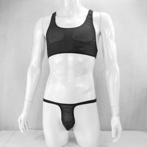 Harnais De Débardeur Court Pour Hommes, G435q, Maillot De Corps Tanga, Taille Haute, Dos De Course, En Nylon Spandex, Rayures Semi-Transparentes, Extensible