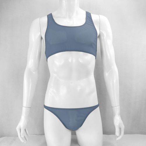 Harnais De Débardeur Court Pour Hommes, G435q, Maillot De Corps Tanga, Taille Haute, Dos De Course, En Nylon Spandex, Rayures Semi-Transparentes, Extensible