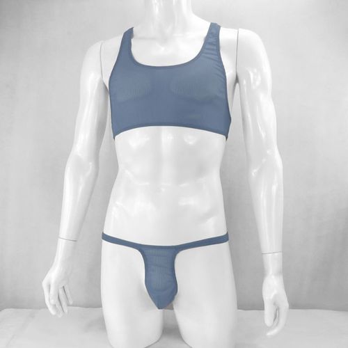 Harnais De Débardeur Court Pour Hommes, G435q, Maillot De Corps Tanga, Taille Haute, Dos De Course, En Nylon Spandex, Rayures Semi-Transparentes, Extensible