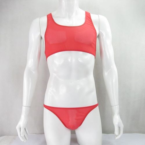 Harnais De Débardeur Court Pour Hommes, G435q, Maillot De Corps Tanga, Taille Haute, Dos De Course, En Nylon Spandex, Rayures Semi-Transparentes, Extensible