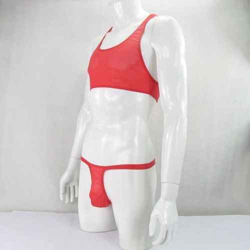 Harnais De Débardeur Court Pour Hommes, G435q, Maillot De Corps Tanga, Taille Haute, Dos De Course, En Nylon Spandex, Rayures Semi-Transparentes, Extensible
