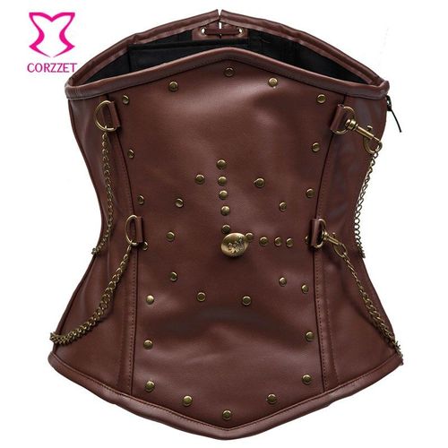 Gilet Sans Manches À Rayures Noires Pour Hommes, Gilet En Cuir, En Acier Inoxydable, Veste Steampunk, Corset Gothique