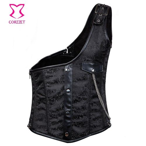 Gilet Sans Manches À Rayures Noires Pour Hommes, Gilet En Cuir, En Acier Inoxydable, Veste Steampunk, Corset Gothique