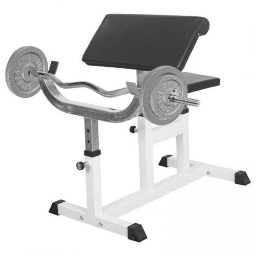 Gorilla Sports - Banc De Musculation Curl Pour Entrainement Biceps + Barre Ez 120cm + 2x10kg Et 2x5kg En Fonte