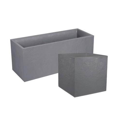 Pack Jardinière Rectangulaire 100 X 40 X 43,5 Cm + Jardinière Carrée 40 Cm - Gris Galet