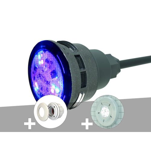 Projecteur LED 7W RGBW X7 Mini-Brio+ + Traversée de paroi blanche + Enjoliveur blanc piscine liner - CCEI