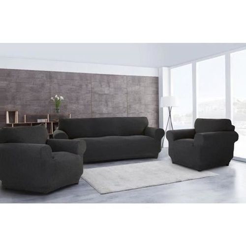 Housse De Canapé Anthracite 3 Places + 2 Housses De Fauteuil 1 Place - Homerokk
