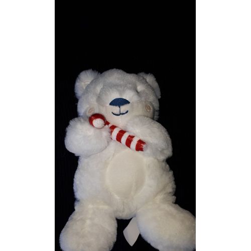 Doudou Renard Blanc Sergent Major Peluche Canne Sucre D Orge