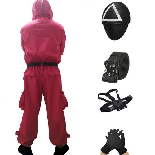 Combinaison Combinaison Rouge Squid Game Méchant + Masque Triangle Xl