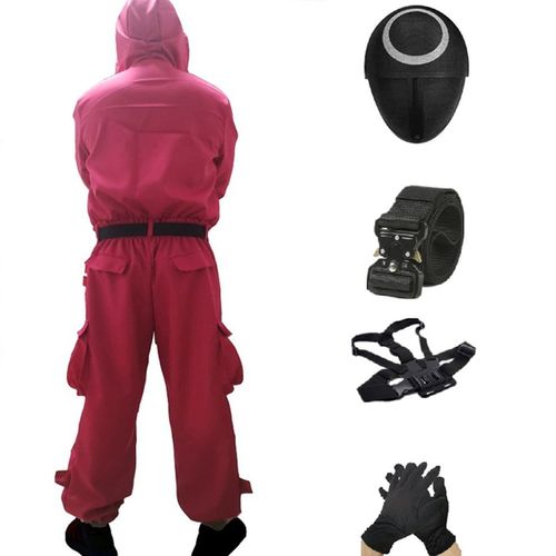 Combinaison Combinaison Rouge Squid Game Méchant + Masque Rond M