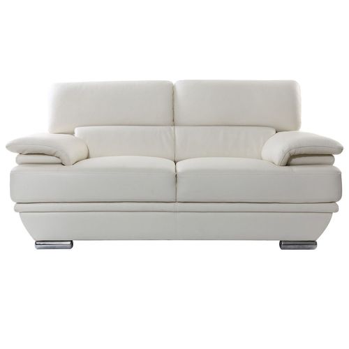 Canapé Cuir 2 Places Avec Têtières Ajustables Blanc Cassé Ewing - Cuir De Buffle
