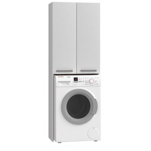 Como - Meuble Pour Machine À Laver Style Moderne - 183x64x30 - 2 Portes+4 Étagères - Blanc
