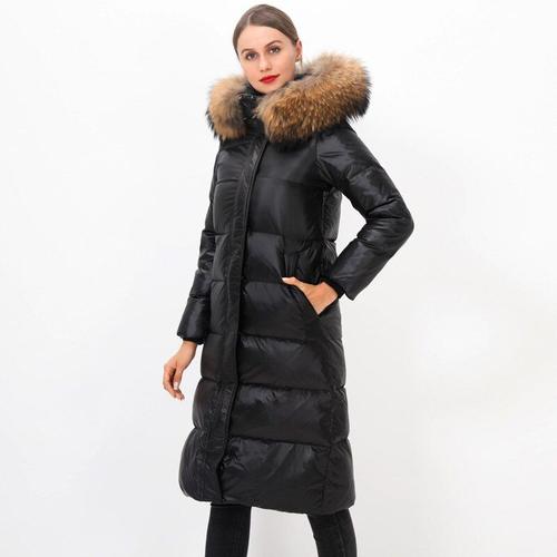 Grande vraie fourrure de raton laveur a capuche 2020 doudoune femmes 90 duvet de canard doudoune brillante plume manteau femme longue Parkas impermeable a l eau Rakuten