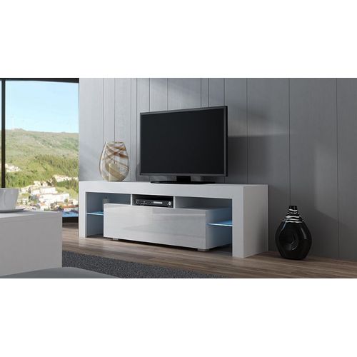 Meuble Tv Spider À Led En Blanc Mat Avec Porte Blanc Laqué 160 Cm