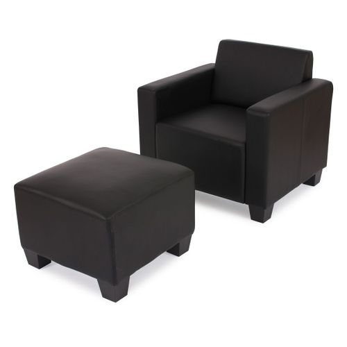 Fauteuil Salon/Lounge Lyon Avec Pouf, Simili-Cuir   Noir