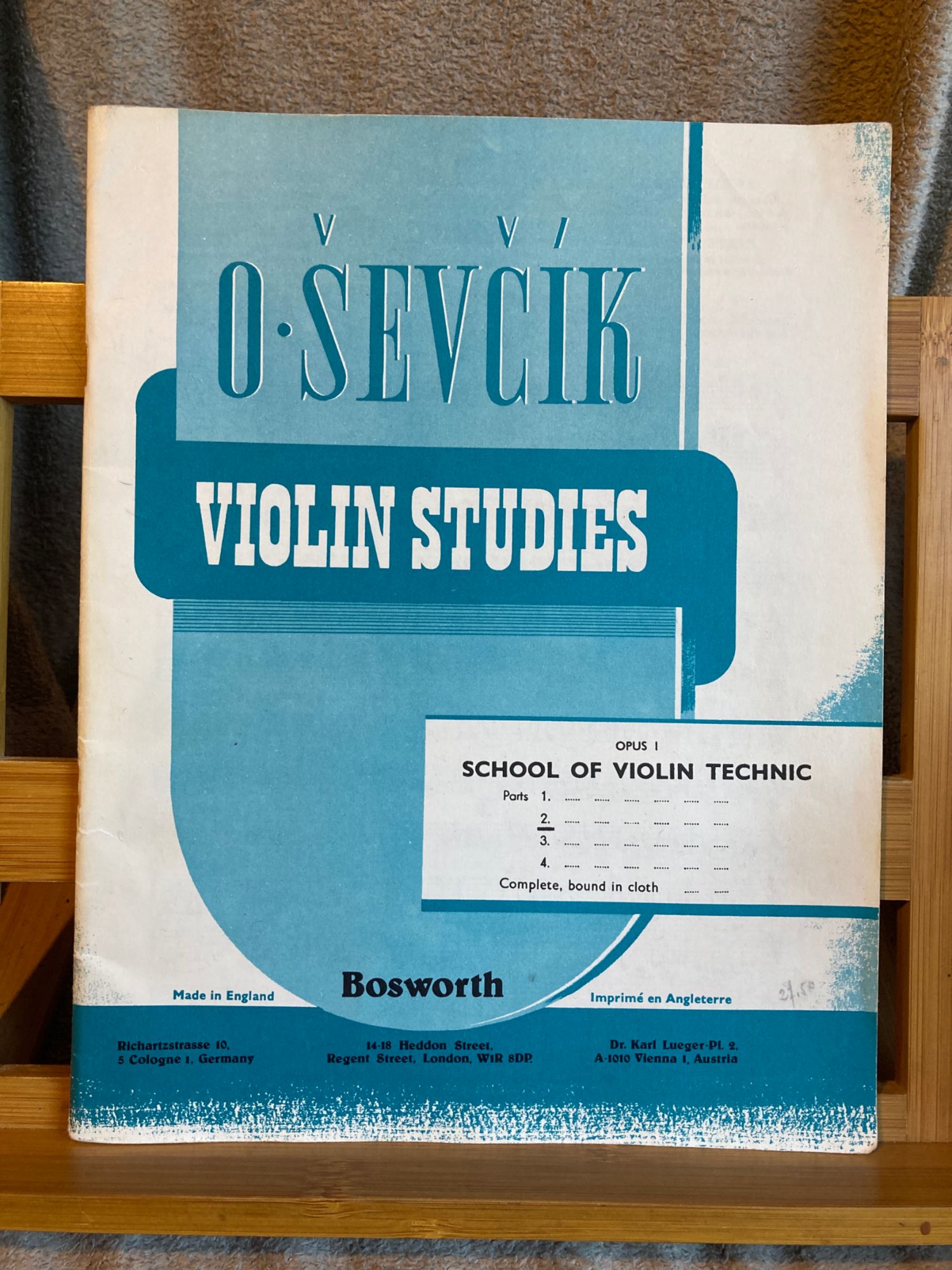 O. Sevcik Études Pour Violon Partition Méthode Éditions Bosworth Opus 1 Partie 2