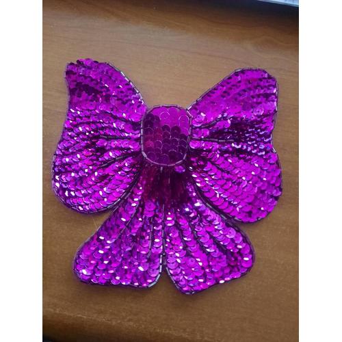 Gros Noeud Rose En Sequin Pour Couture 14 Cm