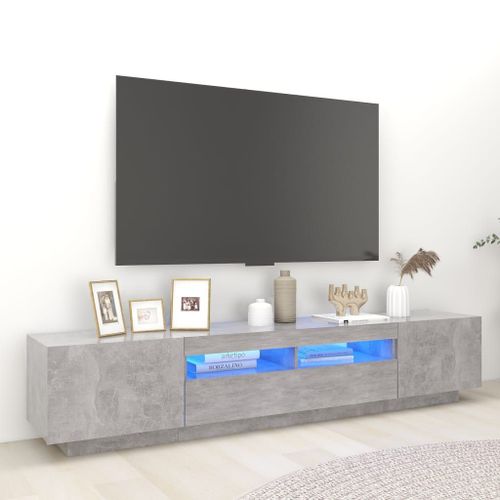 Vidaxl Meuble Tv Avec Lumières Led Gris Béton 200x35x40 Cm