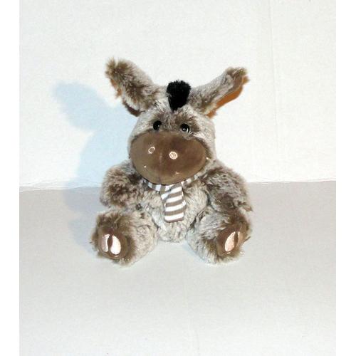 Doudou Ane Famosa Nature Conection Gris Marron - Peluche Ane Assis 15 Cm