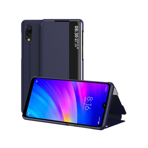 Coque Xiaomi Redmi 7,Etui Pour Téléphone Xiaomi Redmi 7 Avec Fenêtre Intelligente Et Fonction Veille/Réveil Automatique De L'écran,Housse De Protection Antichoc En Cuir Pu,Bleu