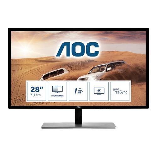 AOC U2879VF - Écran LED - 28" - 3840 x 2160 4K UHD (2160p) @ 60 Hz - TN - 300 cd/m² - 1000:1 - 1 ms - HDMI (MHL), VGA, DVI-D, DisplayPort - noir et argent