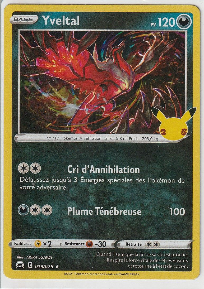 Carte Pokemon - Yveltal - 019/025 - Holo - Édition Célébrations - 25 Ans