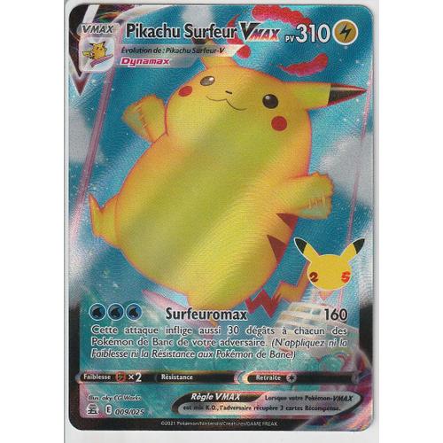 Carte Pokemon - Pikachu Surfeur Vmax - 009/025 - Ultra-Rare Full Art - Édition Célébrations - 25 Ans