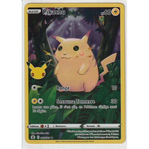 Carte Pokemon - Pikachu - 005/025 - Holo - Édition Célébrations - 25 Ans