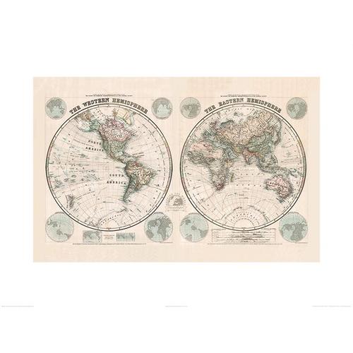 Carte Du Monde - Stanfords Eastern And Western Hemispheres Map 1877 - Art Print 60x80cm - Affiche / Poster - Envoi En Tube