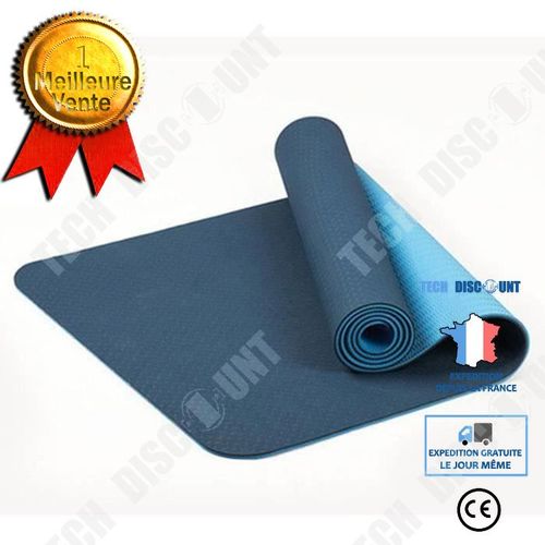 Tapis De Yoga Antidérapant Bicolore Tpe De 6 Mm Tapis De Sport Tapis De Gymnastique De Fitness À La Maison Sans Goût 183x61cm Bleu