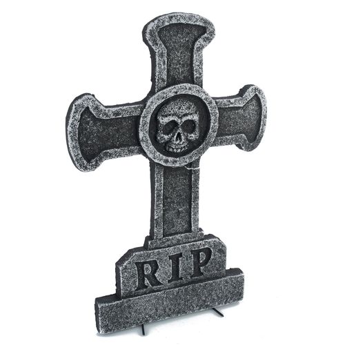 Décoration Pierre Tombale Croix Avec Tête De Mort 39 X 58 Cm