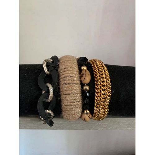 Bracelet 4 Rangs Noir Ficelle Doré