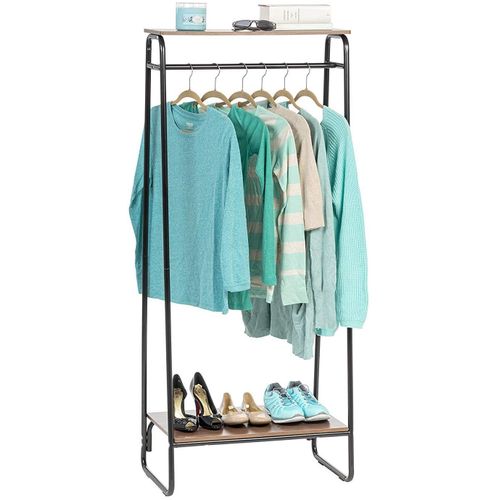 Iris Ohyama - Portant Penderie À Vêtements / Porte-Manteaux Avec 2 Étagères En Bois Mdf Et Métal - Garment Rack Pi-B2 - Brun Et Noir, 64 X 40 X 151.2 Cm