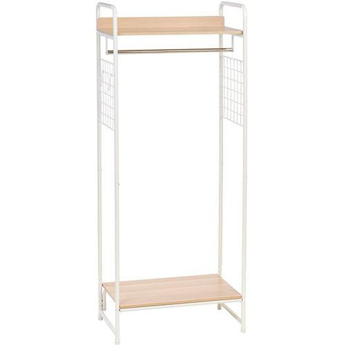 Iris Ohyama - Portant Penderie / Porte-Manteaux Avec Étagères Et Supports Accessoires En Bois Mdf Et Métal - Garment Rack Pi-B4 - Chêne Clair Et Blanc, 64 X 40 X 150 Cm