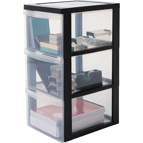 Iris Ohyama, Tour De Rangement Plastique, Tiroir Rangement Bureau De 15l, 3 Tiroirs, Dc-303, Noir- L40 X P29 X H61.5 Cm