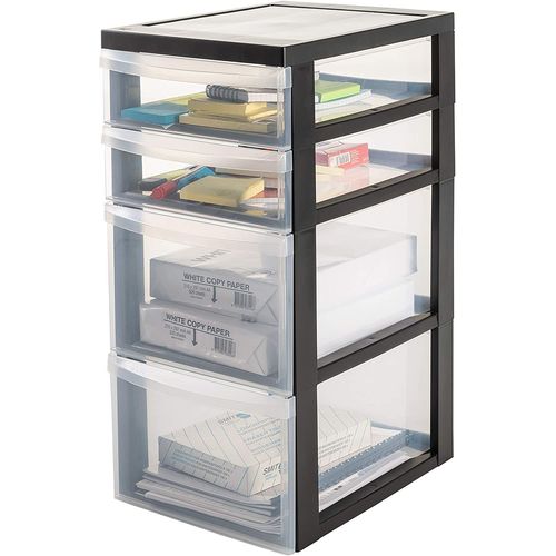 Iris Ohyama, Armoire De Rangement, 4 Tiroirs (2 X 15 L + 2 X 7 L), Avec Roues, Poignées Ergonomiques, Bureau, Salon, Salle De Bain - Design Chest Dc-322 - Noir