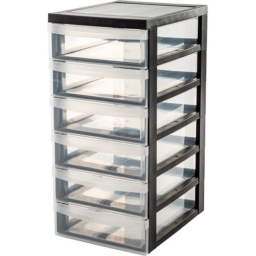 Iris Ohyama, Armoire De Rangement Sur Roulettes À 6 Tiroirs - Design Chest - Dc-360, Plastique, Noir/Transparent, 42 L, 39 X 29 X 61,5 Cm