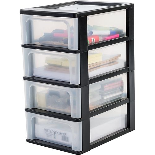 Iris Ohyama, Tour De Rangement, Organiseur, 4 Tiroirs De 7 L, Format A4, Transparent, Bureau, Salon - Organizer Chest Och-2004 - Noir