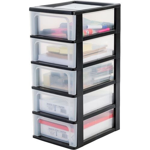 Iris Ohyama, Tour De Rangement 5 Tiroirs - Organizer Chest - Och-2005 Plastique, Noir/Transparent, 56 L, 26 X 35,5 X 61 Cm