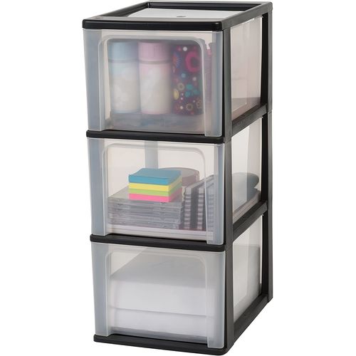 Iris Ohyama, Tour De Rangement 3 Tiroirs - Organizer Chest - Och-2300, Plastique, Noir/Transparent, 39 L, 26 X 35,5 X 60,2 Cm