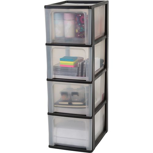Iris Ohyama 135673 Tour De Rangement 4 Tiroirs Organizer Chest, Plastique, Noir, 4 X 13 L