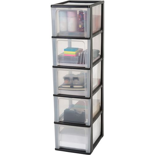 Iris Ohyama 135675 Tour De Rangement 5 Tiroirs Organizer Chest, Plastique, Noir, 5 X 13 L