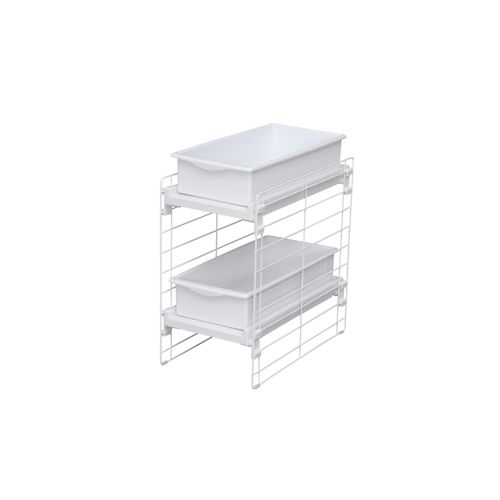 Iris Ohyama, Etagère Avec 2 Tiroirs Coulissants Pour Placard De Cuisine - Slide Tray Rack Ust-2v - Acier & Polypropylène, Blanc, L 22.5 X L 39,5 X H 43,5 Cm