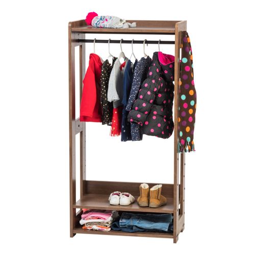 Iris Ohyama,Portant/Penderie À Vêtements / Porte-Manteaux Pour Enfants Multifonctionnel Avec Étagères De Rangement Et Crochets - Kids Garment Rack Kwr-1260 - Chêne Brun, L60 X P32 X H120 Cm