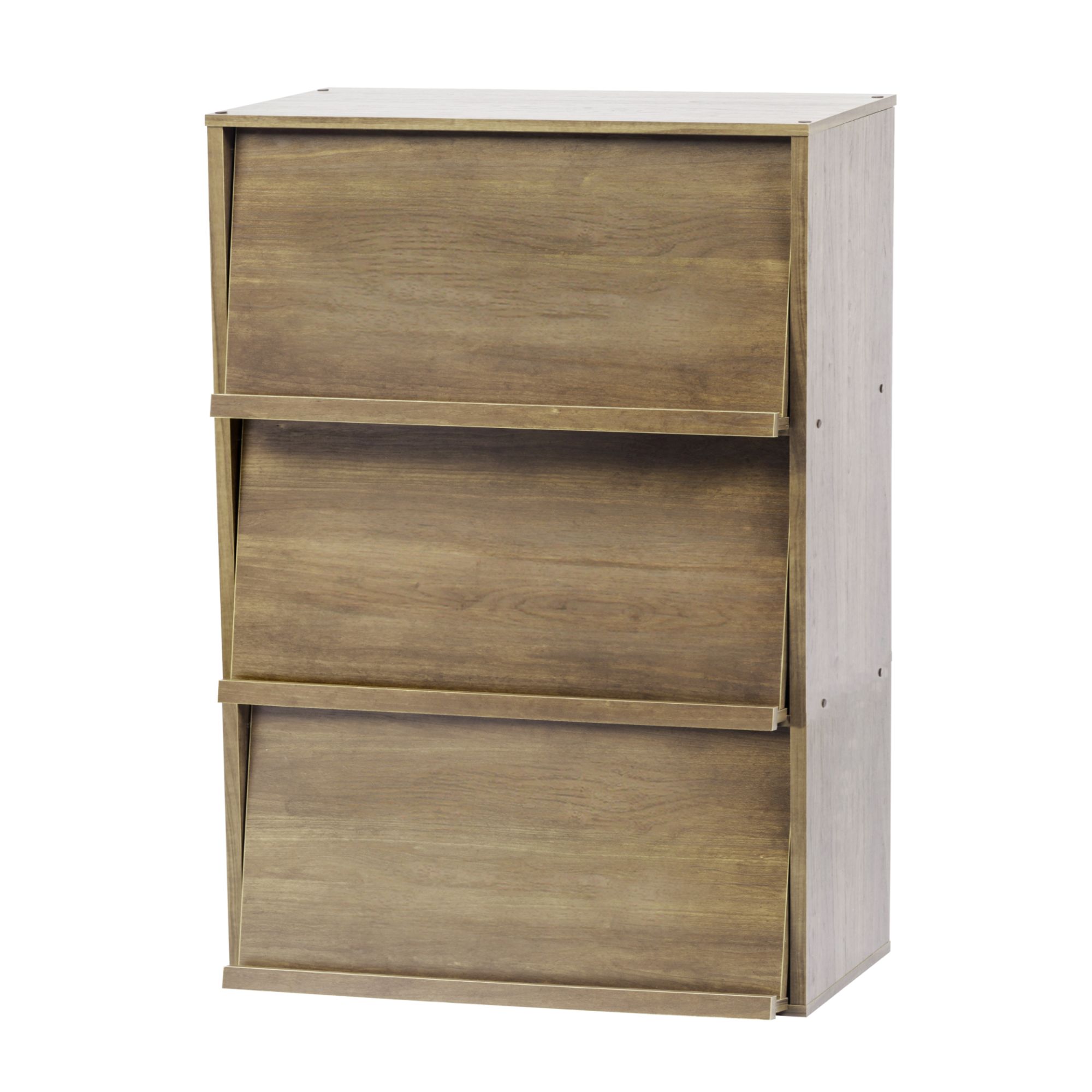 Iris Ohyama Meuble De Rangement 3 Niches À Porte Rabattable En Bois Mdf - Flap Rack Chr - 3 - Brun Cendré, L59 X P40.7 X H83.6 Cm 531565 Chêne Brun Cendré