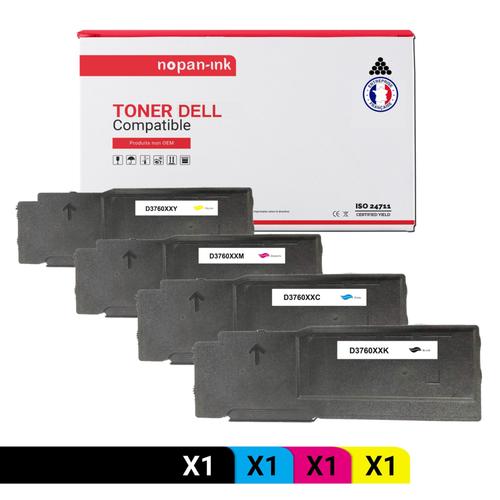 NOPAN-INK - x4 Toners - 593-11119 (Noir + Cyan + Magenta + Jaune) - Compatible pour Dell C 3760 dn 3760 dn 3760 dn 3760 dn 3760 n 3760 n 3765 dnf 3765 dnf 3765 dnf 3765 dnf