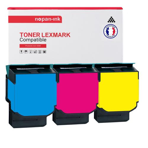 NOPAN-INK - x3 Toners - 80C2HC0 + 80C2HM0 + 80C2HY0 (Cyan + Magenta + Jaune) - Compatible pour Lexmark CX410 CX410de CX410dte CX410e CX510 CX510de CX510dhe CX510dthe