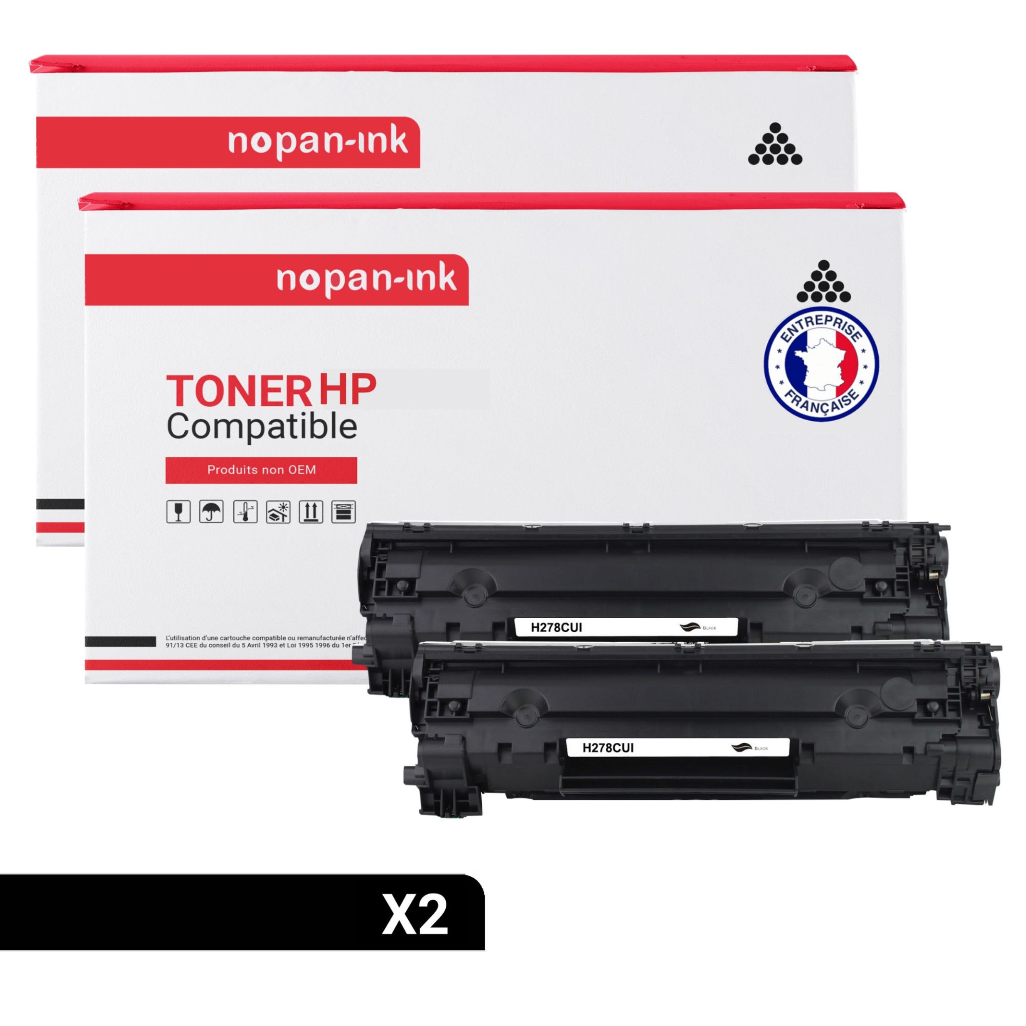 NOPAN-INK - x2 Toners - CE278A 78A (Noir) - Compatible pour HP LaserJet M1536dnf Canon FAXPHOHE L100 Canon FAXPHOHE L190 Canon imageClass D520 Canon imageClass D530 Canon imageClass D550 Canon image